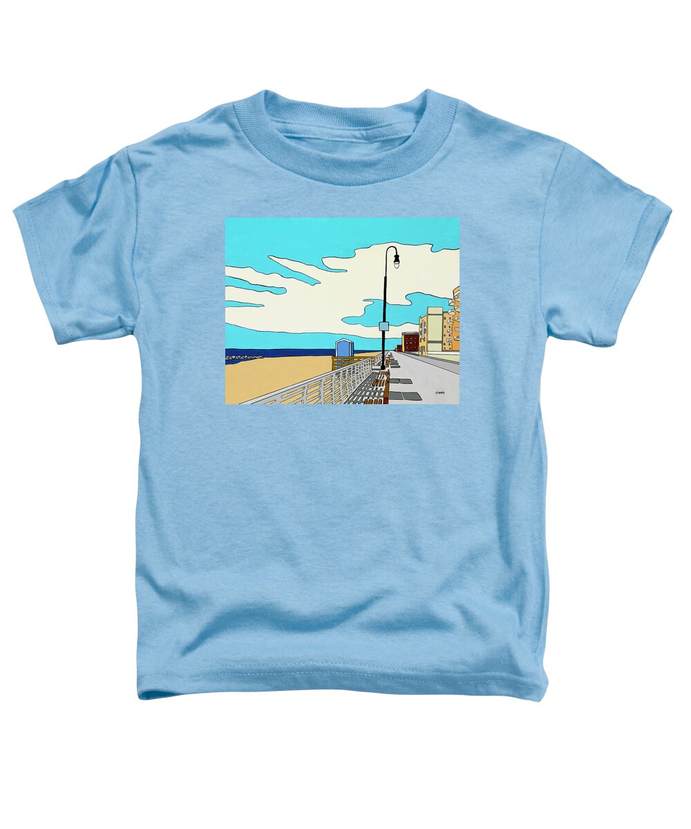 Long Beach Boardwalk Long Island Ocean Sand New York Beach Toddler T-Shirt featuring the painting A Long Beach Morning by Mike Stanko