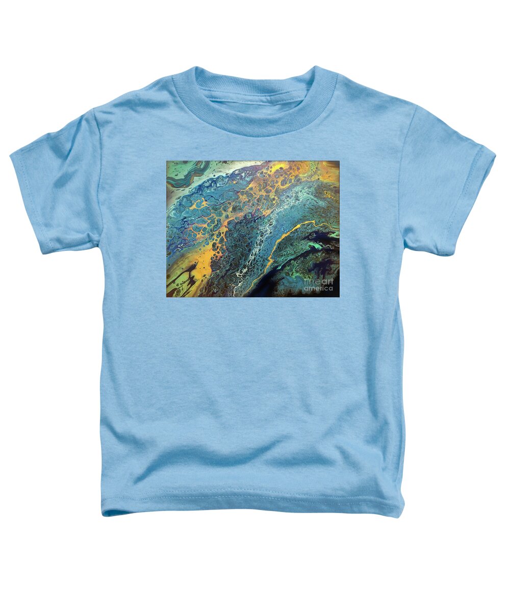 Poured Acrylic Toddler T-Shirt featuring the painting Alien Lands by Lucy Arnold