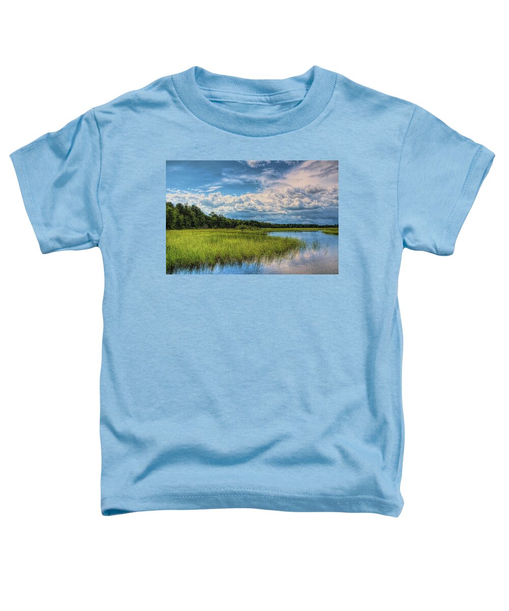 Backwater Toddler T-Shirt featuring the photograph Blue Channel Backwater Through the Wild Rice by Dale Kauzlaric