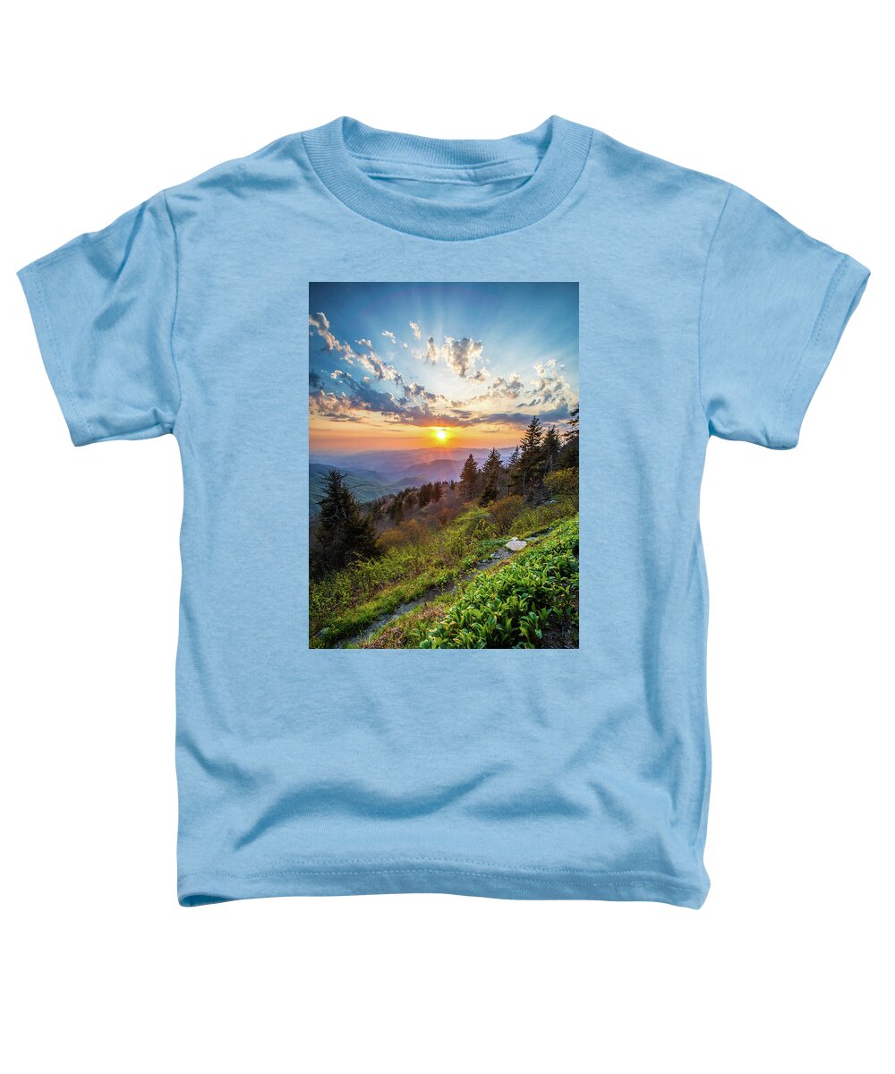 Sunset Toddler T-Shirt featuring the photograph Blue Ridge Parkway NC Follow The Sun by Robert Stephens