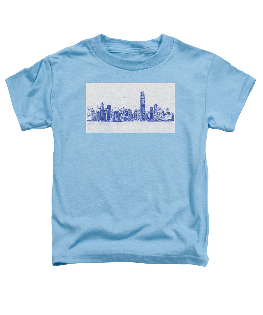 Oil On Canvas Toddler T-Shirt featuring the digital art Blueprint drawing of Cityscape 01 by Celestial Images