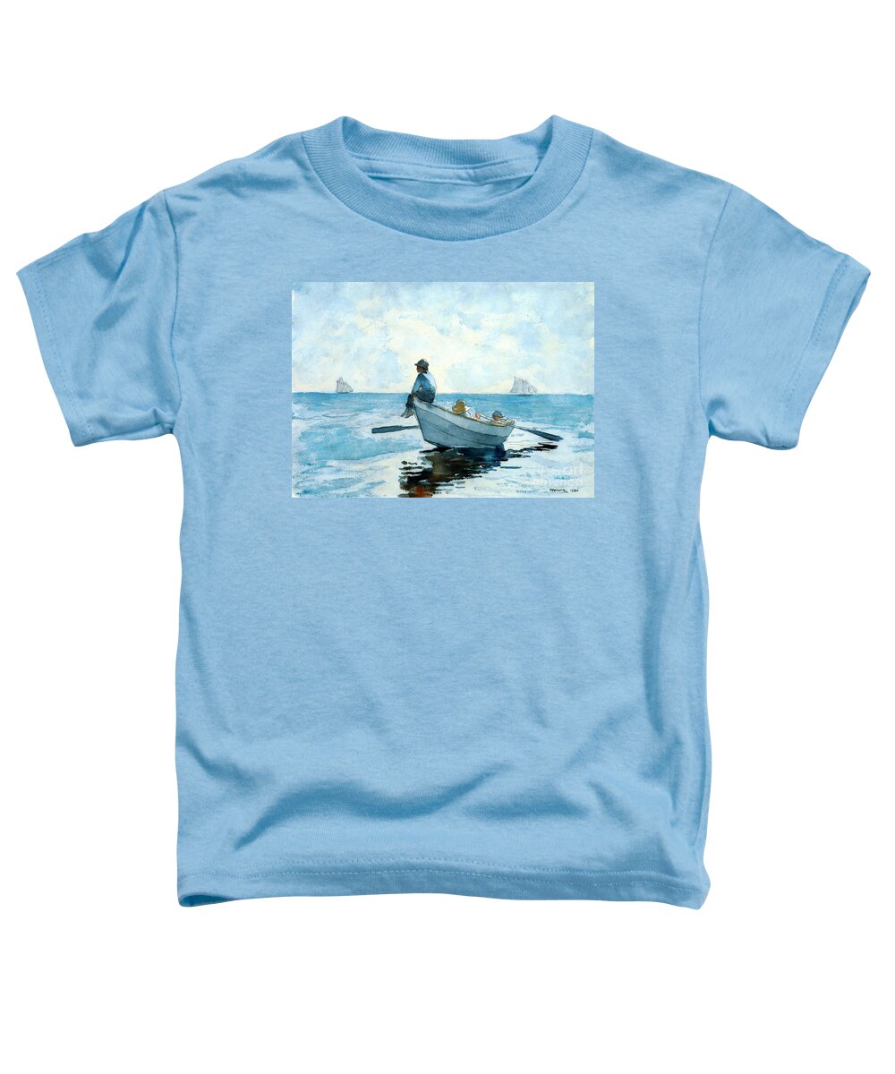 Boys In A Dory Toddler T-Shirt featuring the photograph Boys in a Dory by Winslow Homer by Carlos Diaz