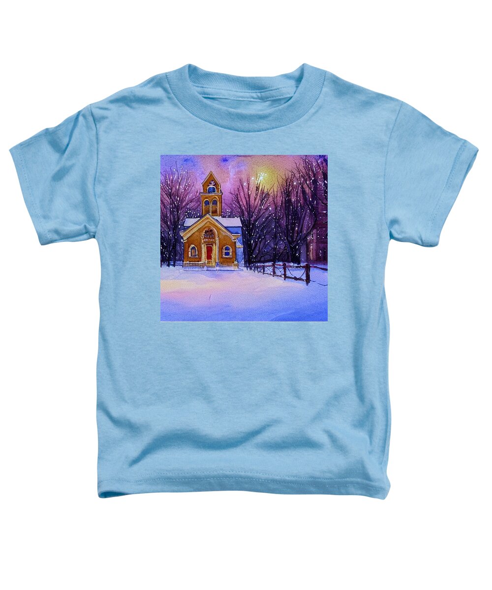 Brownstone Toddler T-Shirt featuring the painting Brownstone Church in Rural Pennsylvania by Christopher Lotito