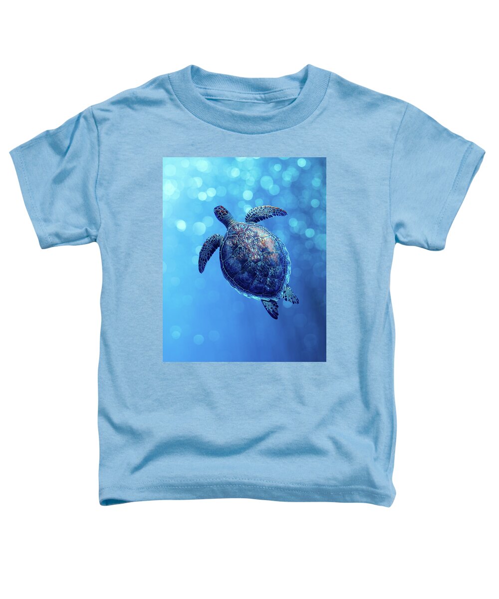 Animal Toddler T-Shirt featuring the photograph Bubbly Blue Sea Turtle by Laura Fasulo