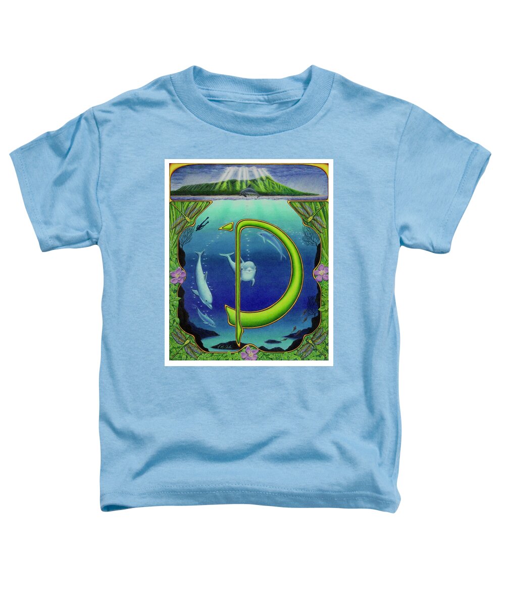 Kim Mcclinton Toddler T-Shirt featuring the drawing D is for Dolphin by Kim McClinton