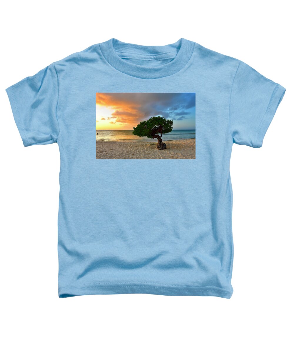 Tree Toddler T-Shirt featuring the photograph Divi Divi Tree at sunset by Monika Salvan