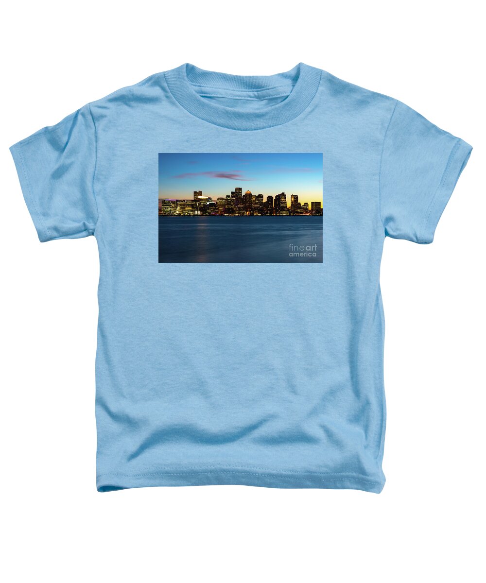 2014 Toddler T-Shirt featuring the photograph Downtown Boston Skyline at Night Sunset Photo by Paul Velgos