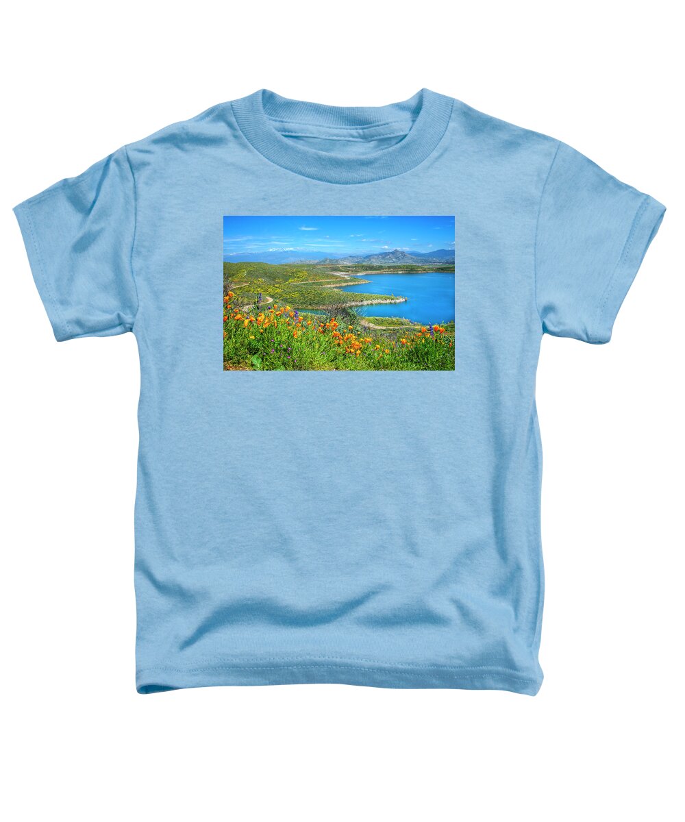 Superbloom Toddler T-Shirt featuring the photograph From Winter to Spring at Diamond Valley Lake by Lynn Bauer