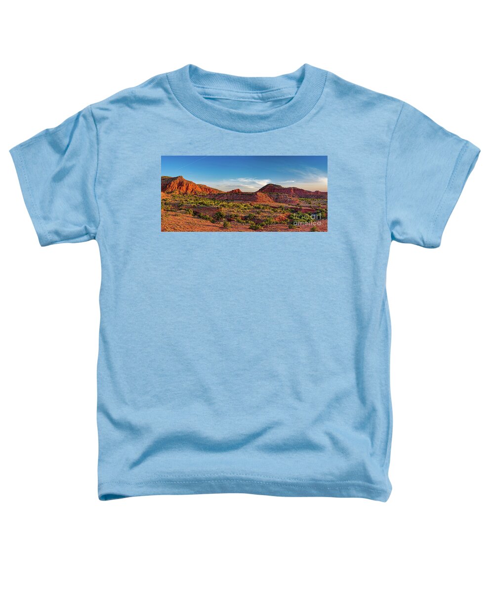 Caprock Canyons Toddler T-Shirt featuring the photograph Glowing Red Sandstone at Sunrise - Caprock Canyon State Park - Quitaque Texas Panhandle by Silvio Ligutti