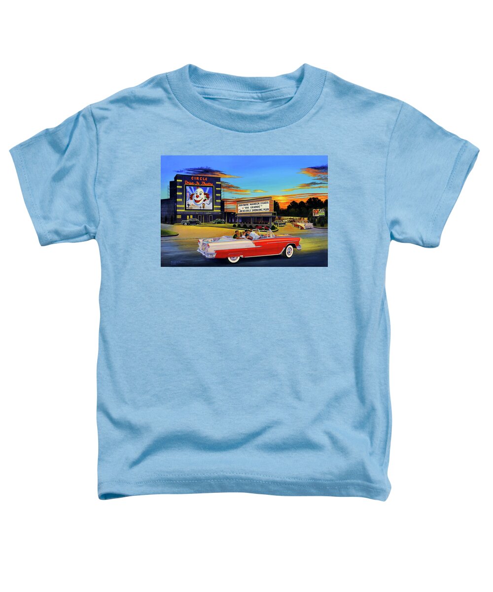 Circle Drive-in Theatre Toddler T-Shirt featuring the painting Goin' Steady - The Circle Drive-In Theatre by Randy Welborn