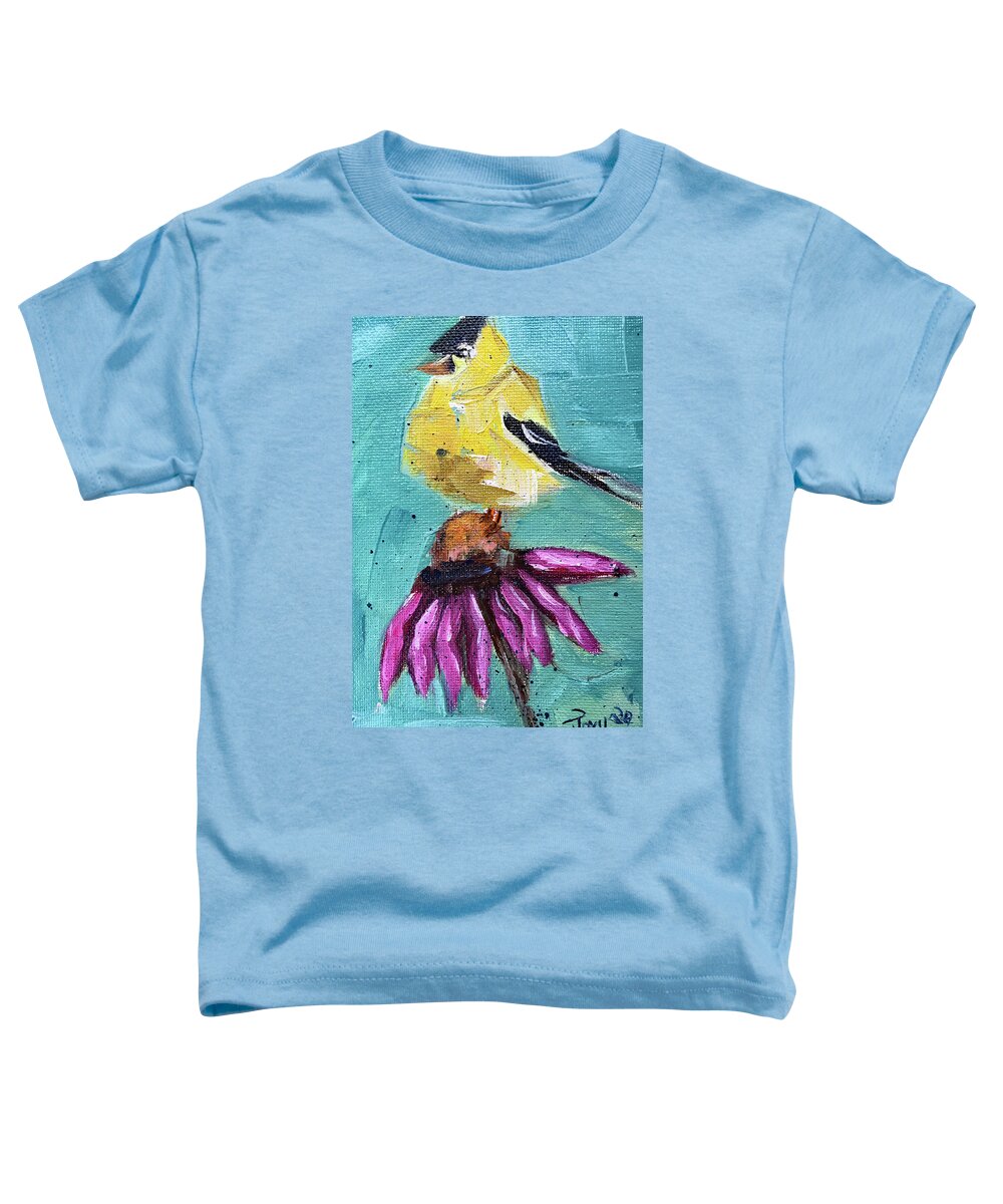 Goldfinch Toddler T-Shirt featuring the painting Goldfinch on a Coneflower by Roxy Rich