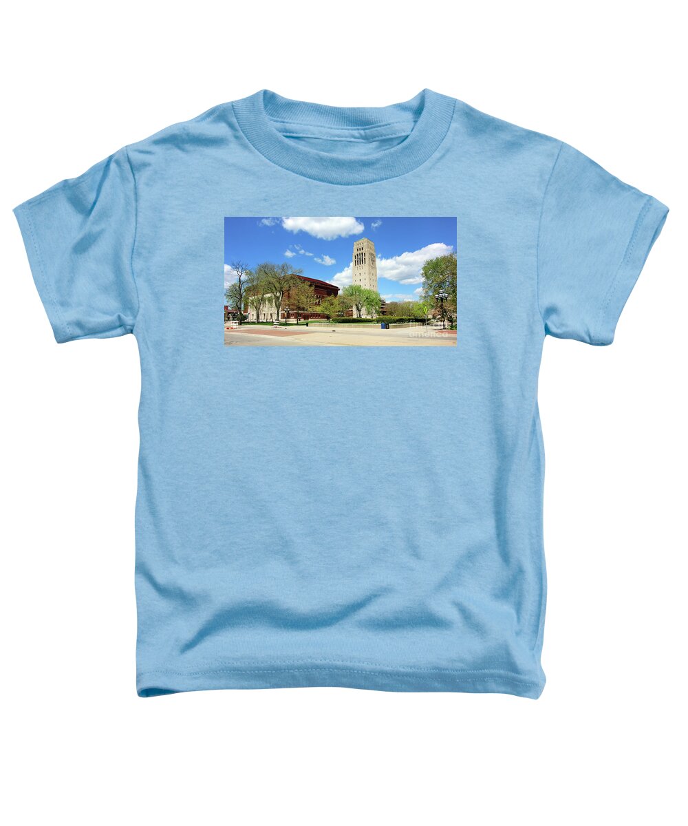 Hill Auditorium Toddler T-Shirt featuring the photograph Hill Auditorium and Burton Memorial Tower University of Michigan 6184 by Jack Schultz