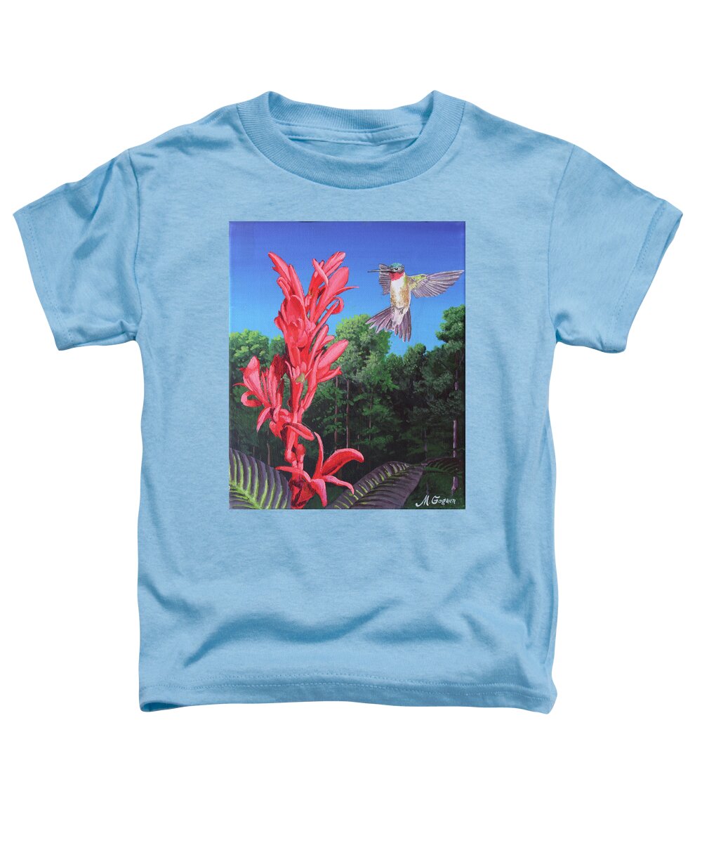 Hummingbird Toddler T-Shirt featuring the painting Hummingbird and Flower by Michael Goguen