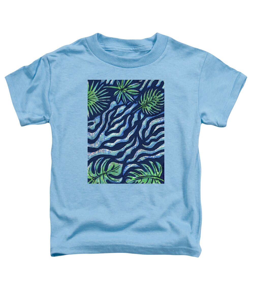 Animal Print Toddler T-Shirt featuring the painting Leaf And Design Jungle Blue 7 by Amy E Fraser