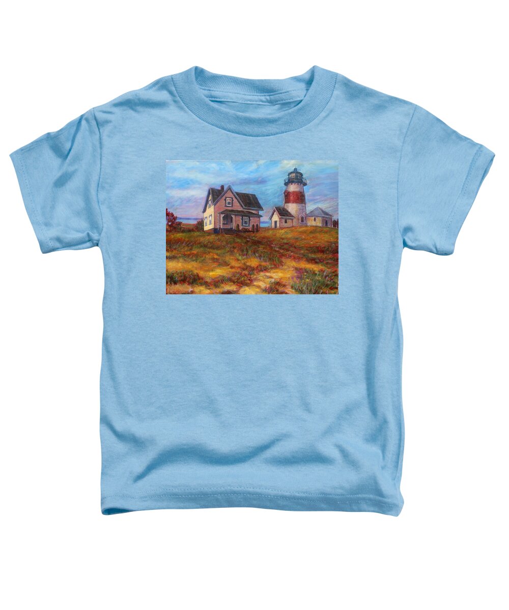 Coastal Scene Toddler T-Shirt featuring the painting Lighthouse On The New England Coast by Veronica Cassell vaz