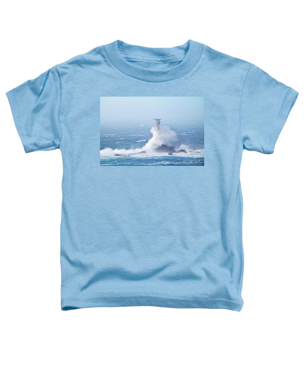 Longships Lighthouse Toddler T-Shirt featuring the photograph Longships Lighthouse During Storm Diana by Terri Waters
