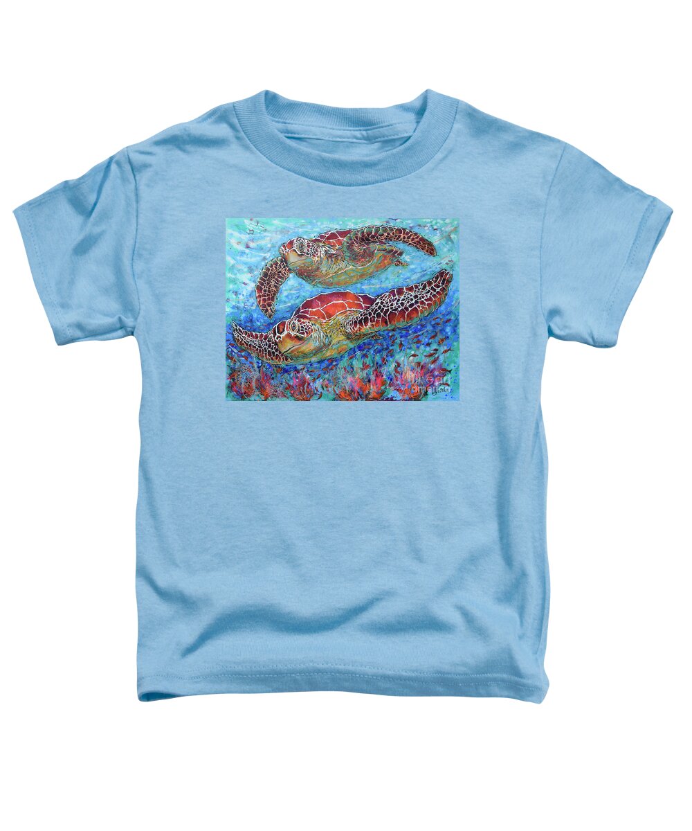 Marine Turtles Toddler T-Shirt featuring the painting Magnificent Green Sea Turtles by Jyotika Shroff