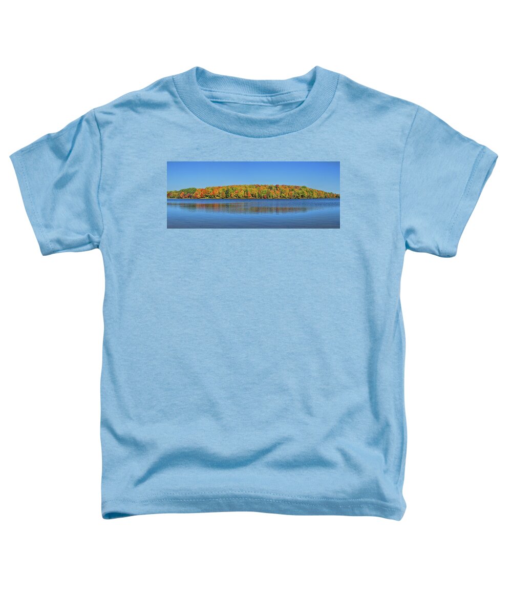 Panorama Toddler T-Shirt featuring the photograph Maple Lake Autumn Panorama by Dale Kauzlaric