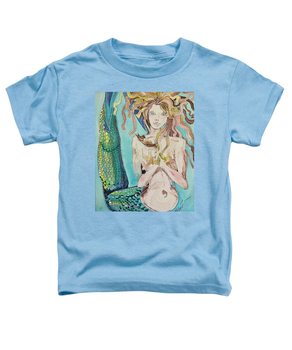 Mermaid Toddler T-Shirt featuring the painting Mermaid and her Pet Horse by Kelly Smith
