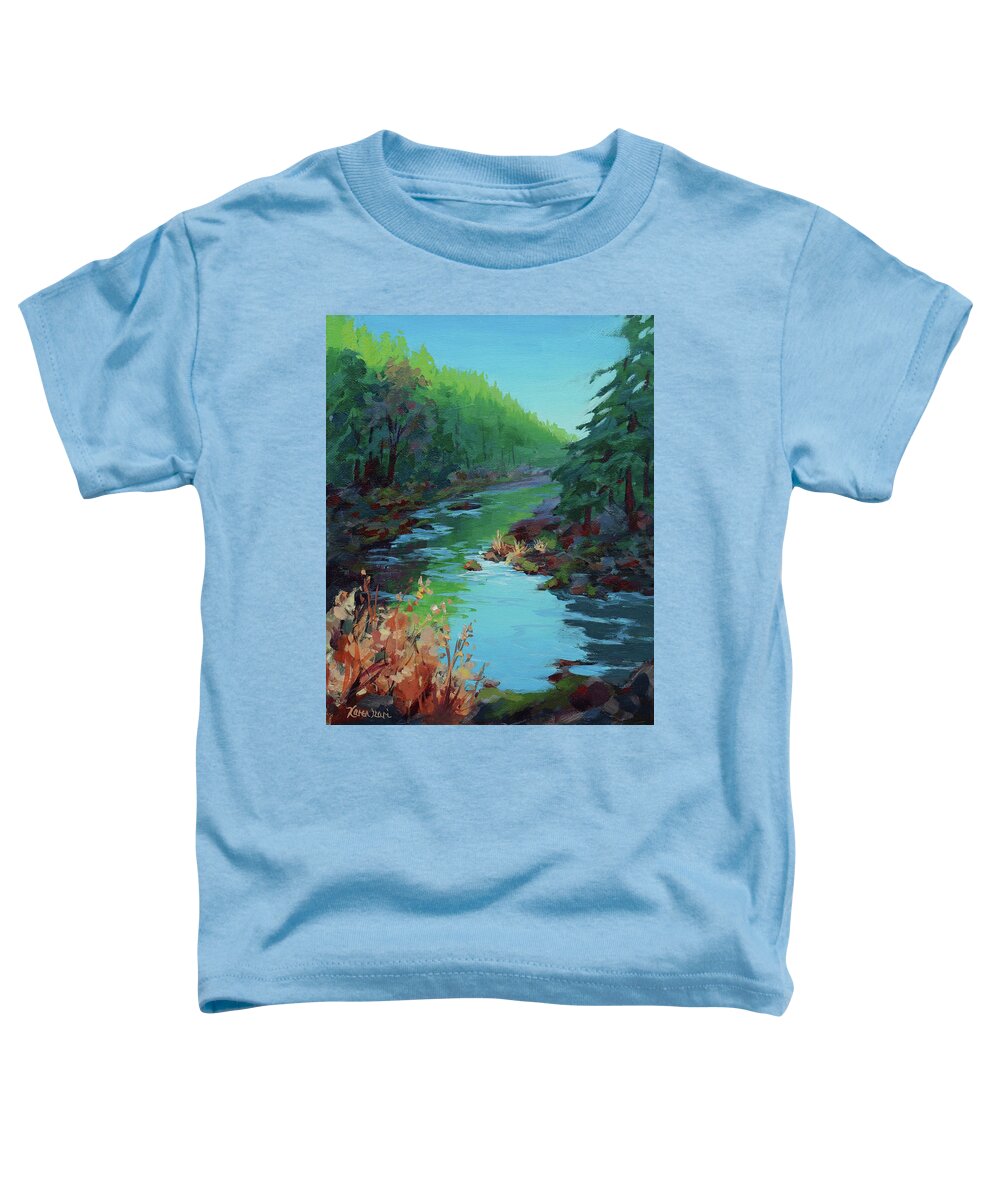 River Toddler T-Shirt featuring the painting Morning Sunlight by Karen Ilari
