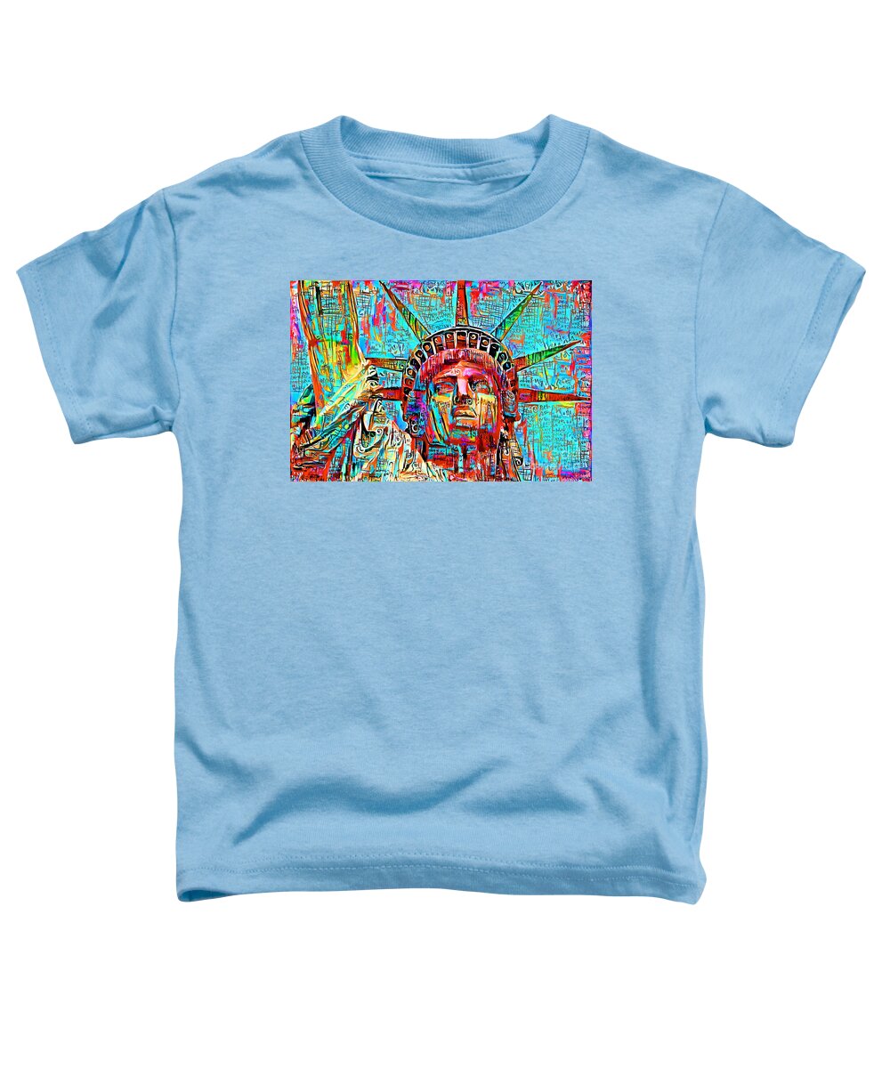 Wingsdomain Toddler T-Shirt featuring the photograph New York Statue of Liberty in Urban Graffiti Abstract Style 20210704 by Wingsdomain Art and Photography