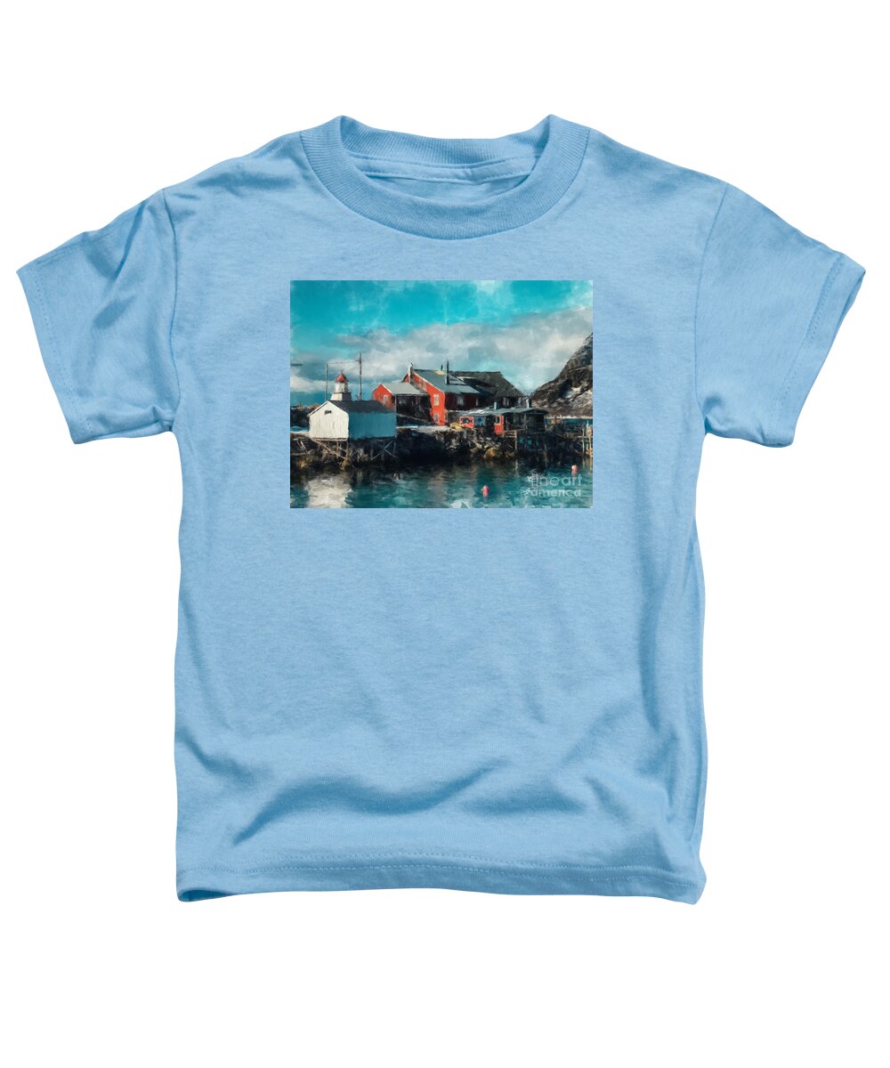  Toddler T-Shirt featuring the painting Norway Fishing Home by Gary Arnold