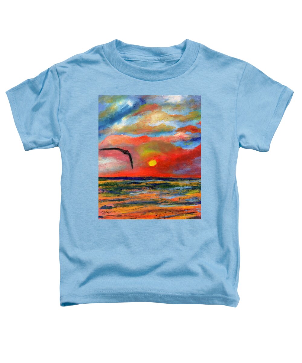 Sunset Toddler T-Shirt featuring the painting Ode To Bird Flight at Sunset Over the Ocean by Susan Grunin