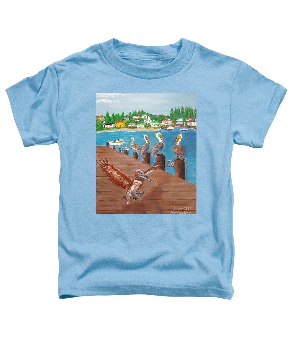 Pelican Toddler T-Shirt featuring the painting Pelican Haven by Elizabeth Mauldin