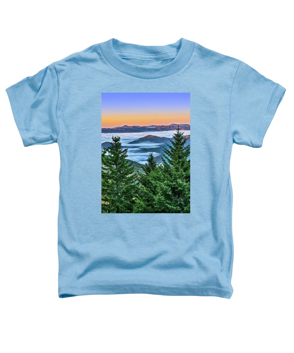 North Carolina Toddler T-Shirt featuring the photograph Pines and Low Clouds at Sunrise by Dan Carmichael