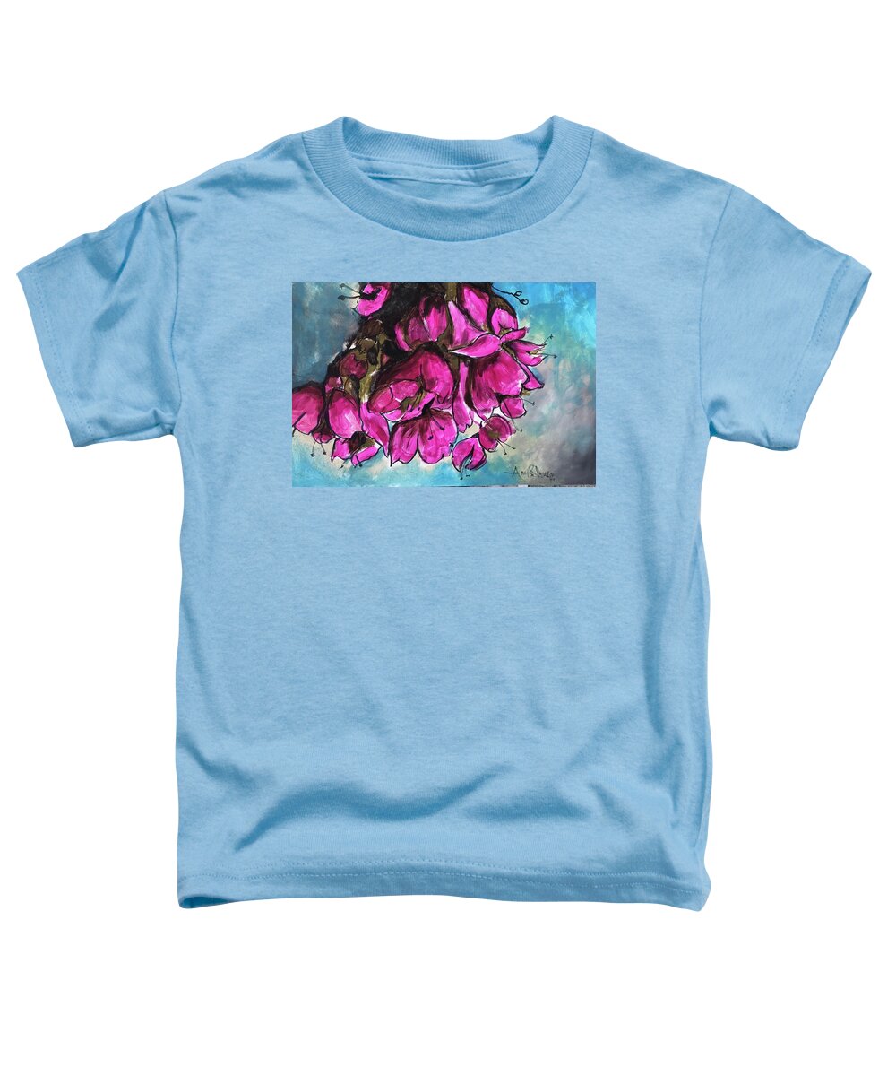  Toddler T-Shirt featuring the painting Pink Flowers by Angie ONeal