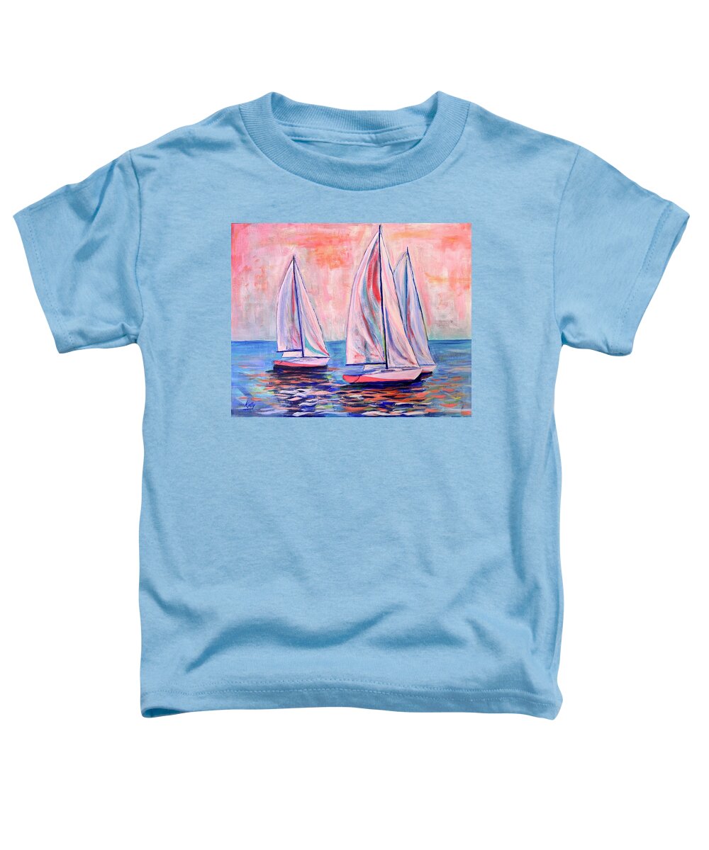 Sailing Toddler T-Shirt featuring the painting Pink Sky at Night by Kelly Smith