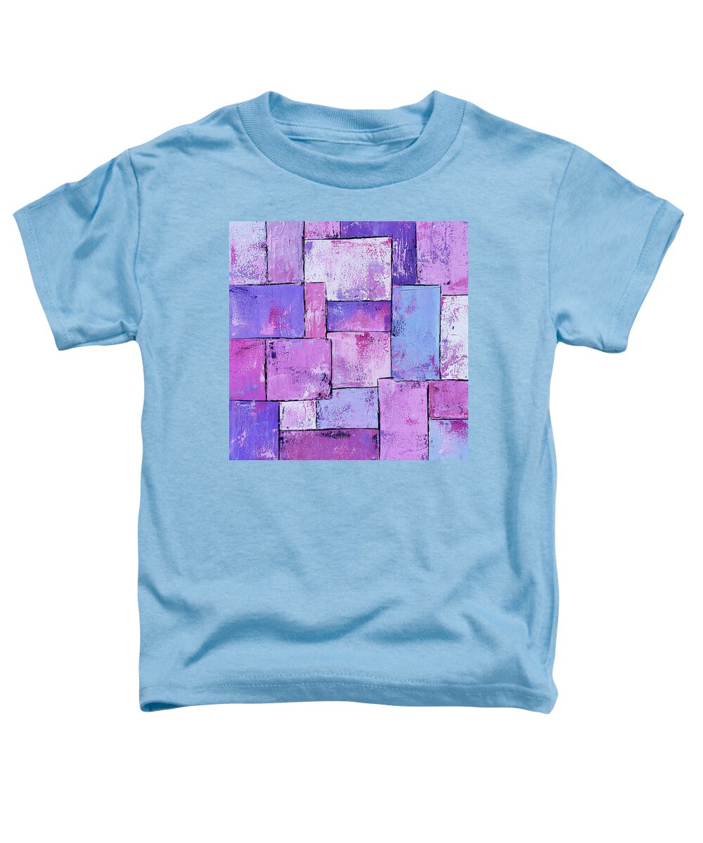Pink Abstract Toddler T-Shirt featuring the painting QUILTED Abstract Squares in Pink Purple Lavender Lilac by Lynnie Lang