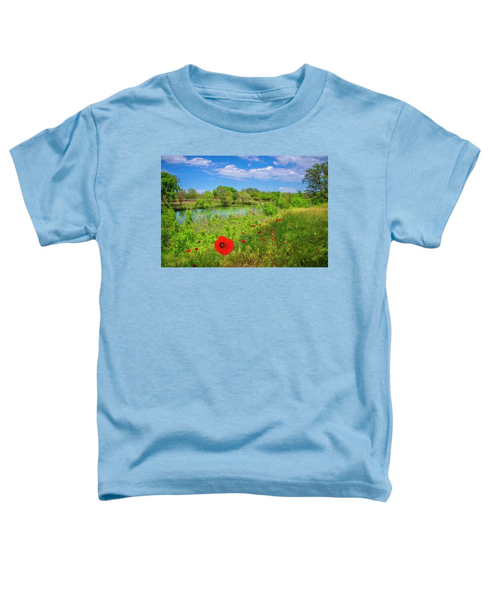 Texas Hill Country Toddler T-Shirt featuring the photograph Red Corn Poppies at Blanco River State Park by Lynn Bauer