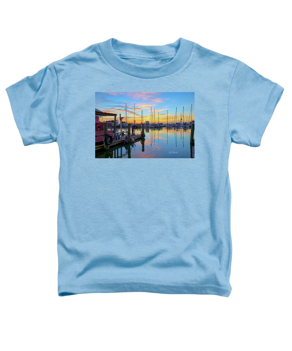 Boats Toddler T-Shirt featuring the photograph Rockport Harbor Sunrise by Ty Husak