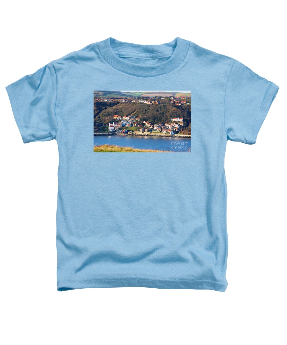 Runswick Bay Toddler T-Shirt featuring the photograph Runswick Village from Kettleness in the North York Moors National Park by Louise Heusinkveld