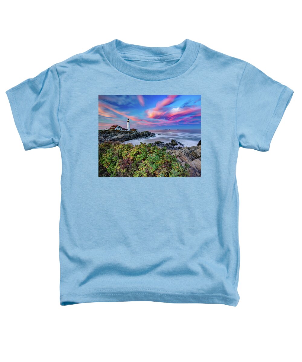 Portland Maine Toddler T-Shirt featuring the photograph Stunning Sunset At Portland Head Light - Cape Elizabeth Maine by Gregory Ballos