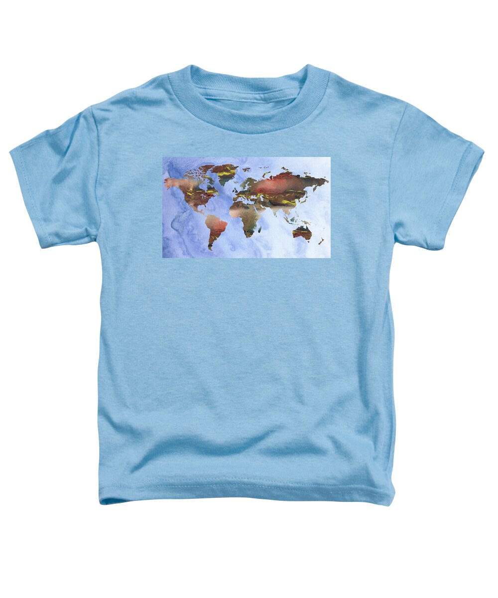 World Toddler T-Shirt featuring the painting Terra Incognita Blue Waters World Map Watercolor by Irina Sztukowski