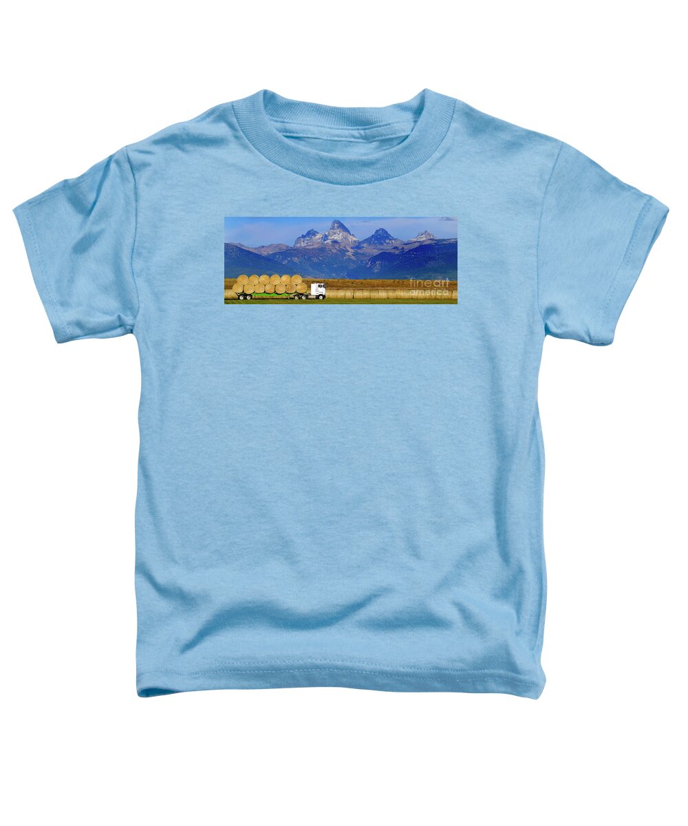 Agricultural Toddler T-Shirt featuring the photograph Truck Hauling Hay with Teton Mountains in Background by Lane Erickson