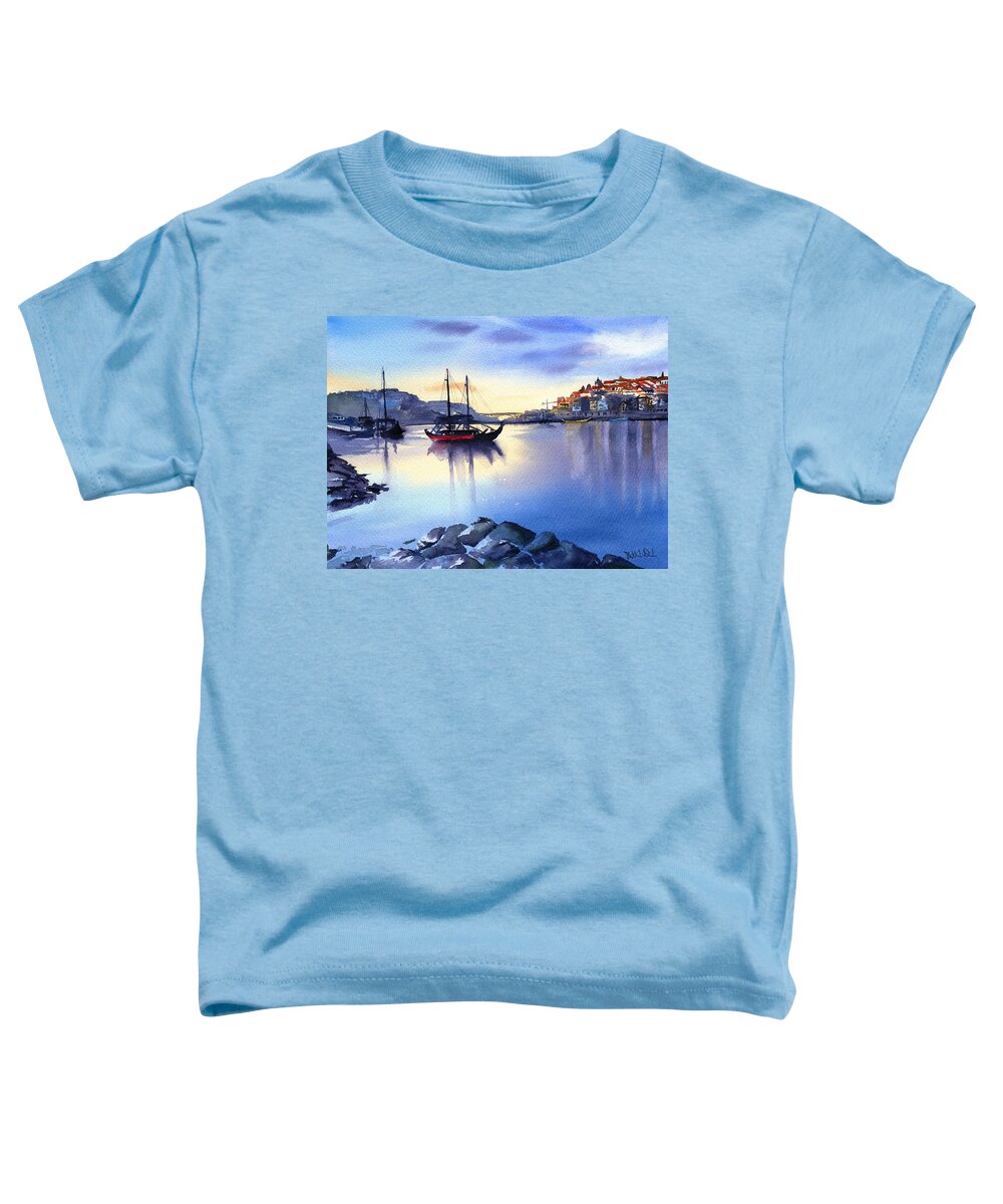 Portugal Toddler T-Shirt featuring the painting Twilight in Porto by Dora Hathazi Mendes