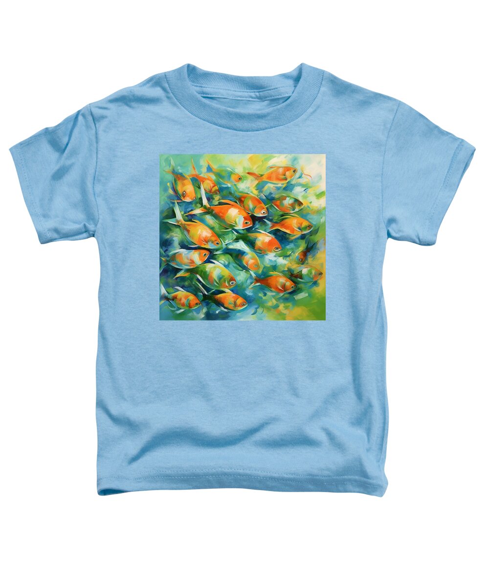 Abstract Toddler T-Shirt featuring the digital art Vibrant Orange Sea Creatures by Caito Junqueira