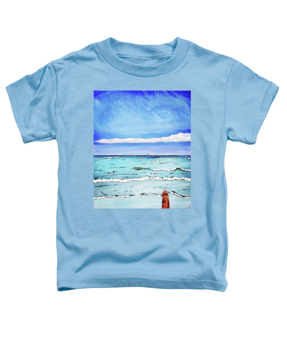 Beach Toddler T-Shirt featuring the painting Waiting Along the Shore by Amy Kuenzie
