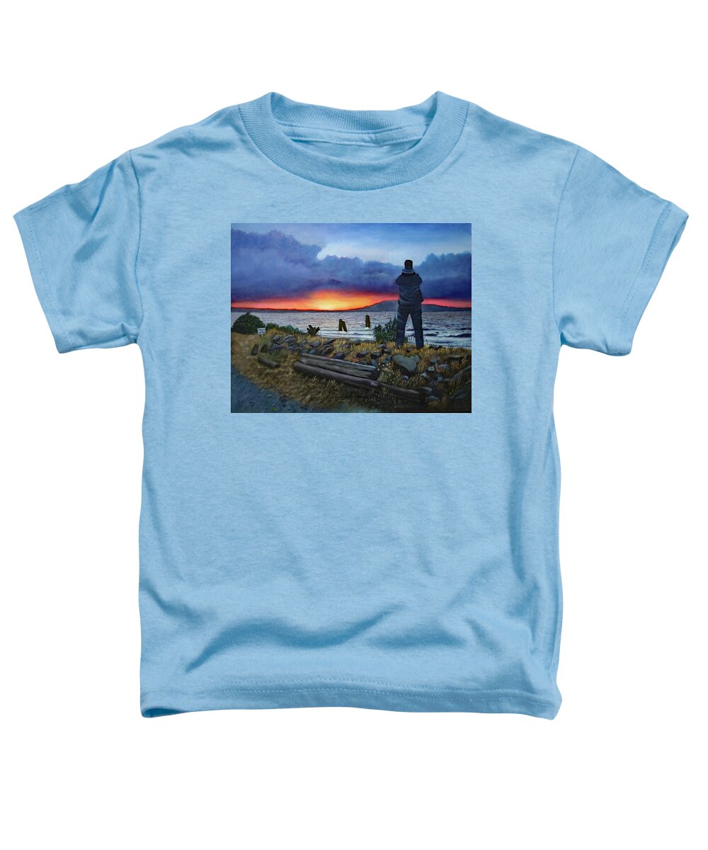 Landscape Toddler T-Shirt featuring the painting Watch sunset on Oregon Coast by Nadine Button