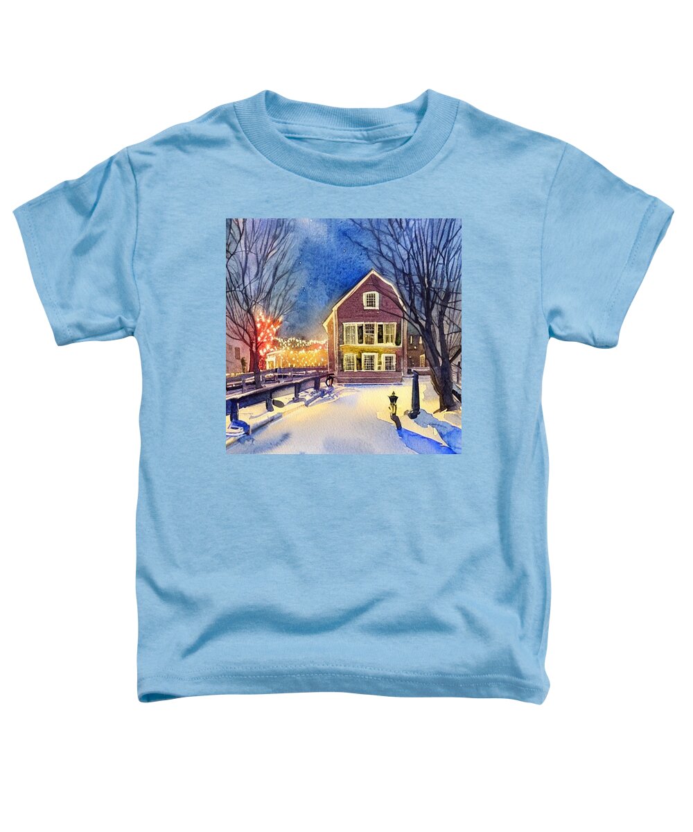 Waterloo Village Toddler T-Shirt featuring the painting Waterloo Village, Morris Canal at Night 2 by Christopher Lotito