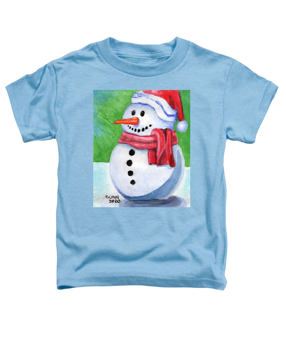 Winter Toddler T-Shirt featuring the painting Winter Snowman by Katrina Gunn