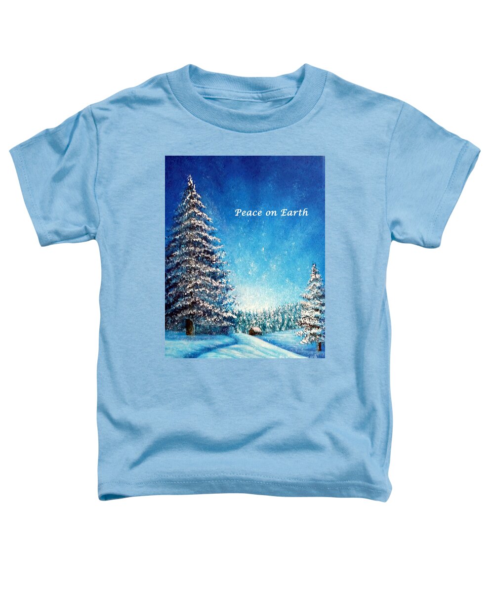 Holiday Toddler T-Shirt featuring the painting Wintry Light - Peace on Earth by Sarah Irland