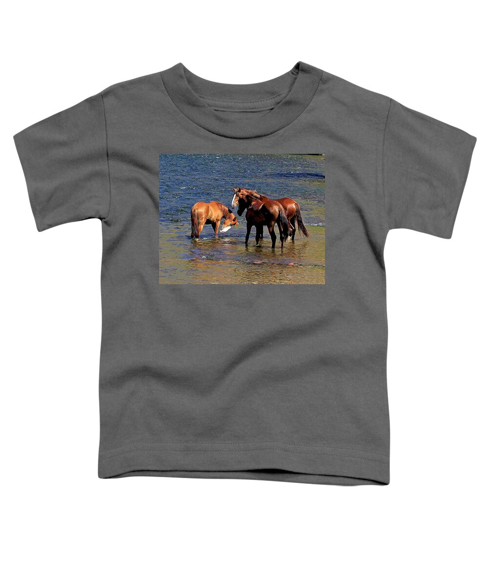  Toddler T-Shirt featuring the photograph Arizona Wild Horses on the Salt River by Matalyn Gardner