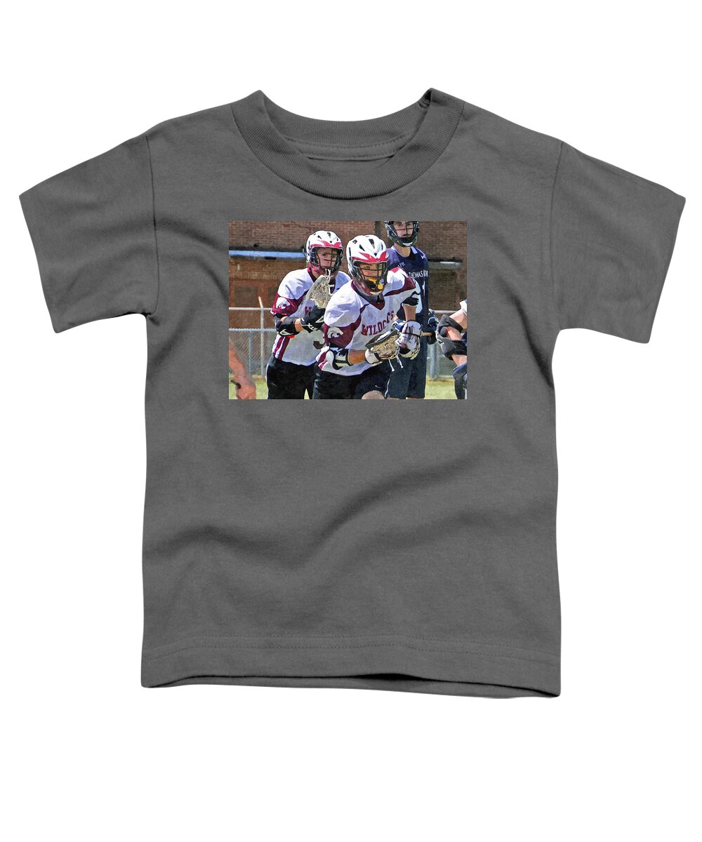 Lacrosse Toddler T-Shirt featuring the mixed media Charge #2 by James Spears