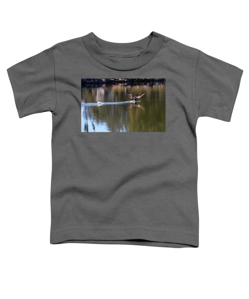 Duck Toddler T-Shirt featuring the photograph Cormorant landing #1 by John Johnson