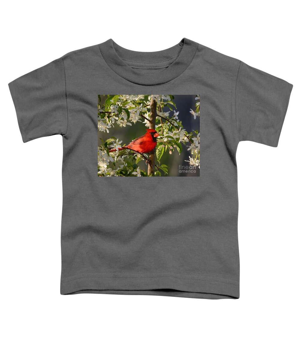 Nature Toddler T-Shirt featuring the photograph Red Cardinal In Flowers by Nava Thompson