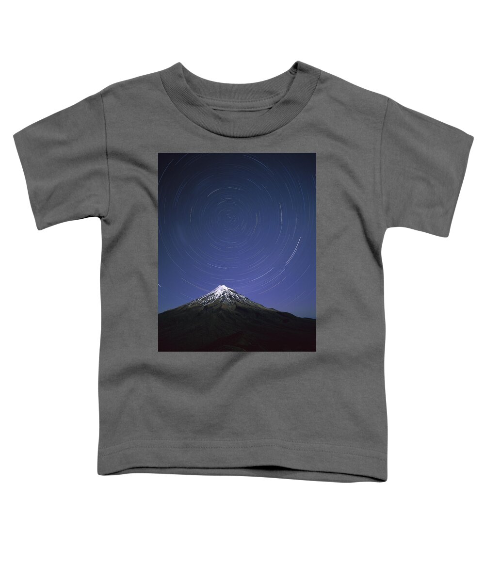 Feb0514 Toddler T-Shirt featuring the photograph Star Trails Over Mt Taranaki New Zealand #1 by Harley Betts